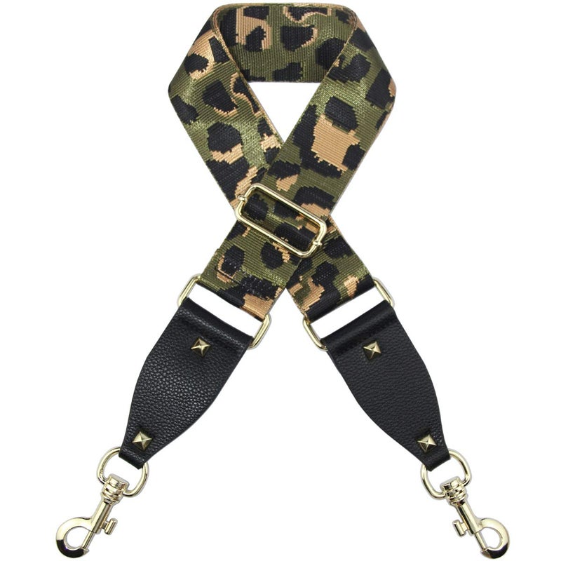 Duwi Wide Purse Strap Multicolor Striped Guitar Style Strap Adjustable Canvas Crossbody Bag Strap(black,blackish green,leopard print) - Image 1